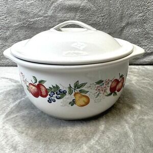 Corelle Coordinates Abundance Stoneware 1.5 Qt Lidded Casserole Dish Fruit White